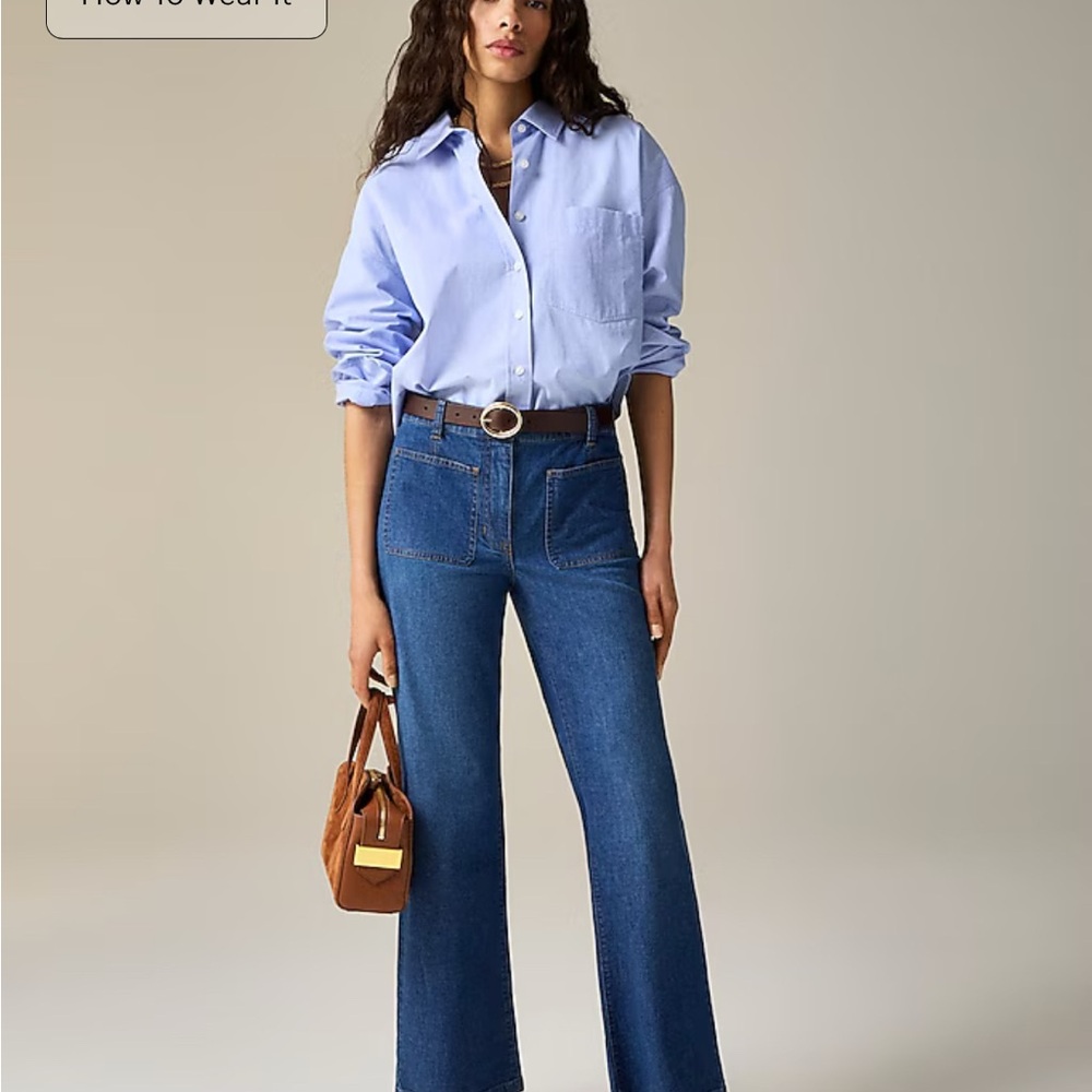 NWT High-rise kickout jean with sailor pockets in drapey denim